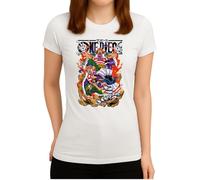 One Piece Wanted Luffy Sombrero de paja | Monkey D. Luffy Gear 5 Style XX - Camiseta para mujer, Blanco, S