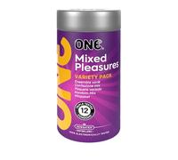 ONE® Preservativos Mixed Pleasures | Paquete variado | Cuenta con seis estilos únicos | Vegano, sin OMG, látex de goma natural | 12 unidades