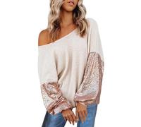 One Shoulder Top para Mujer, Sudadera con Hombros Descubiertos con Purpurina, Blusas con Purpurina, Tops de Moda, Blusa Larga Elegante, Sudadera Cómoda con Purpurina, Sudadera Baggy con Purpurina