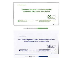 One Step - 5 Packs que contiene cada uno 60 Tests de Ovulación 20 mIU/ml y 30 Pruebas de Embarazo 10mIU/ml - Nuevo Formato Económico de 2,5 mm - 450 tiras en total