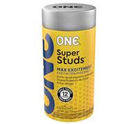ONE® Super Studs Preservativos | Cuenta con tacos extra grandes, intensificadores de placer para una mayor estimulación | Vegano, sin OMG, látex de goma natural | 12 unidades