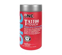 ONE® Tattoo Touch Preservativos texturizados con diseños únicos inspirados en tatuajes, veganos, sin OMG, látex de goma natural, 12 unidades