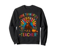 One Thankful Teacher Thanksgiving Cute Color Pencils Turkey Sudadera