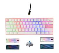 ONE-UP Teclado mecánico portátil 60% para juegos, retroiluminado LED, compacto, 61 teclas, mini teclado de oficina con cable con interruptor azul, teclas PBT para Windows, laptop, PC, Mac.
