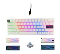 ONE-UP Teclado portátil 60% mecánico para juegos, retroiluminado LED, compacto, 61 teclas, mini teclado de oficina con cable con interruptor azul, teclas PBT para Windows, laptop, PC, Mac (blanco)