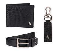 ONE8 by Virat Kohli - Combo de regalo de accesorios de cuero de primera calidad para hombre, juego de regalo para hombre, cinturón de cuero, cartera de cuero, llavero de cuero, negro, tamaño libre