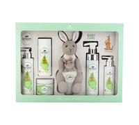 ONEA - Paquete de regalo para bebé, polvo orgánico para bebé, aceite de bebé, lavado de baño para bebé, loción corporal, bálsamo y felpa de canguro, regalos de baby shower para bebé y mamá, 6 piezas