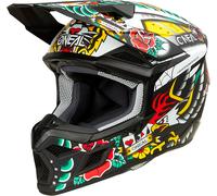 ONeal 3SRS Inked, casco de motocross S female Mate Negro/Blanco/Rojo/Verde Amarillo