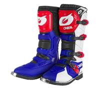 O'NEAL | Botas de Motocross | Motocicleta de Enduro | Confort gracias a la plantilla de aire, cuatro hebillas, material sintético | Botas Rider Pro | Adulto | Blanco Rojo Azul | Talla 45