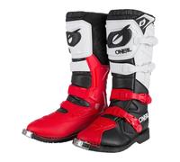 O'NEAL | Botas de Motocross | Motocicleta de Enduro | Confort gracias a la plantilla de aire, cuatro hebillas, material sintético | Botas Rider Pro | Adulto | Negro Blanco Rojo | Talla 47