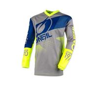 O'Neal | Camisa de Manga Larga de Mountainbike | MTB DH FR | Material Transpirable, protección Acolchada para los Codos | Element Youth Jersey Factor | Niños | Gris, Azul y Amarillo neón | Talla M
