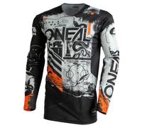 O'NEAL | Camiseta de Manga Larga para Motocross | Mountain Bike | Material Ligero, Ajuste ergonómico adaptación | Maillot Mayhem Scarz V.22 | Adulto | Negro Gris Naranja | Talla S