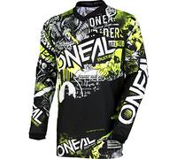 O'NEAL | Camiseta Motocross Manga Larga | MX MTB Mountain Bike | Ajuste para un máximo rango de movimiento, protección de codo cosida | Element Jersey Attack | Adulto | Negro Amarillo Neón | Talla XXL