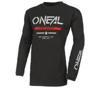 O'Neal | Maillot de Motocross de Manga Larga | MX Enduro | Protección Acolchada en los Codos, Ajuste ergonómico, Transpirable | Maillot de algodón Squadron V.22 | Adulto | Negro Gris | Talla L
