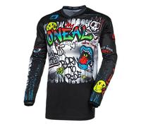 O'NEAL | Maillot Motocross Manga Larga | MX Enduro | Protección Acolchada Codos, Cuello en V, Transpirable | Element Maillot Joven Rancid V.24 | Negro Blanco | Talla XS