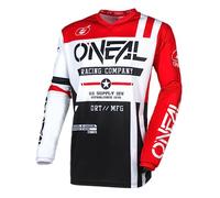 O'NEAL | Maillot Motocross Manga Larga | MX Enduro | Protección Acolchada Codos, Cuello en V, Transpirable | Maillot Element Warhawk V.24 | Adulto | Negro Blanco Rojo | Talla XXL
