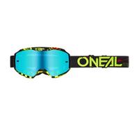 O'NEAL | Máscaras Moto y Motocross | MX | Lente resistente a los arañazos con revestimiento antivaho, 100% protección UV | Máscara B-10 Attack V.24 | Unisex | Negro Amarillo Neón Azul | Talla única