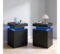 OneBlis Juego de 2 mesitas de noche LED de 17.7 pulgadas con estación de carga, mesita de noche con almacenamiento superior deslizante, mesa auxiliar moderna para dormitorio, sala de estar, color