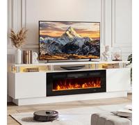 OneBlis Soporte de TV con chimenea de 70 pulgadas para televisores de hasta 80 pulgadas, centro de entretenimiento con luces LED y armarios de almacenamiento, consola de TV para sala de estar, oficina