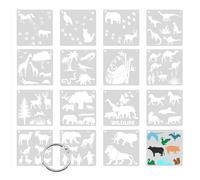 ONEBO 16 Piezas Pintura de Animales,plantilla lavable,DIY Plantilla Decorativa,para Cuaderno, Diario, Pintura De áLbum De Recorte(blanco lechoso)