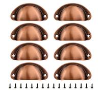 ONEBO 8 piezas Manillas asa Concha Vintage, Pomo del Cajón Semicírculo con Tornillos, Tiradores para Cajone, Manijas de Concha Vintage de Cajón para Armario, Cajones y Guardarropa (Rojo cobre)