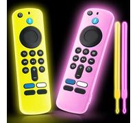OneBom - Funda protectora de silicona suave para mando a distancia Stick HD, 4K, brilla en la oscuridad, antideslizante, a prueba de golpes, con cordón (amarillo brillante y rosa brillante) (2
