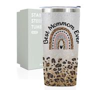 Onebttl Regalos para mamá de nieta, nieto, vaso de vino de acero inoxidable aislado con tapa y popote, para abuela en el día de la madre, cumpleaños, Navidad, Best Mommom Ever, plata con purpurina, 20