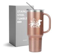 Onebttl Regalos para mamá de perro salchicha, regalos divertidos de perro salchicha para los amantes de los perros Weiner, mujeres, It's Been A Long Day, vaso de acero inoxidable de 40 onzas con asa,