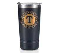 Onebttl The Man The Myth The Legend Taza con inicial T, vaso de viaje de acero inoxidable monogramado para hombres, divertida taza de café personalizada, regalos personalizados de cumpleaños y