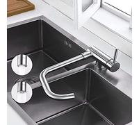 ONECE Grifo Cocina Abatible con 2 Modos, Mezclador Plegable para Fregadero, Grifería Monomando para Ventana Frontal Giratorio a 360°, Acero Inoxidable 304 Cepillado