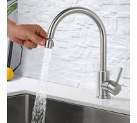 ONECE Grifo Cocina con 2 Modos, Mezclador de Fregadero con Rociador de Caño Giratorio, Grifería Monomando Giratorio de 360°, Acero Inoxidable, Agua Fría y Caliente, Aireador Extraíble, Cepillado