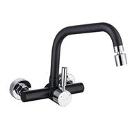 ONECE Grifo de Cocina de Pared con 2 Modos, Mezclador Negro para Fregadero con Caño Giratorio, Grifería Monomando Rotación de 360°, Acero Inoxidable 304, Aireador Extraíble