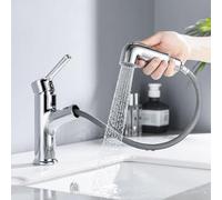 ONECE Grifo de Lavabo Extraible en 2 Modos, Grifería para Baño con Ducha, Mezclador Monomando de Latón, Aireador Extraíble, Válvula de Cerámica, Agua Fría y Caliente, Cromado