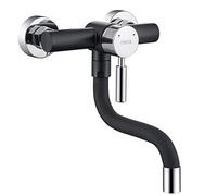 ONECE Grifo de Pared para Cocina Negro, Grifería de Fregadero a Muro, Mezclador Monomando Rotación de 360 °, Aireador Extraíble, Acero Inoxidable 304, Diseño de Silicona Anti Escaldado