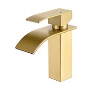 ONECE Grifo Lavabo en Cascada Oro, Grifería de Baño Monomando, Mezclador de Acero Inoxidable 304, Diseño Elegante, Función Frío y Caliente, Superficie Antihuellas