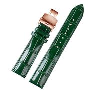 ONECMN 18 mm 20 mm 22 mm Patrón de bambú de alta calidad Correa de vaca suave Hombres de mariposa Hebilla avestruct de cuero Pulsera de banda verde(B RG Folding,16mm)