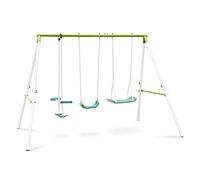 Oneconcept Olav - Columpio de jardín Infantil, Exteriores, hasta 4 niños de 3 a 8 años, Peso máx. 120 kg, Balancín con Asiento y reposapiés, Acero, Asientos plástico, Cian
