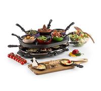 Oneconcept Woklette Raclette Grill - Grill de sobremesa, Barbacoa-Party, 1200 W, Temperatura Regulable, 8 x Mini-sartenes y espátulas de Madera, 6 x Mini -Wok, Antiadherente, Negro
