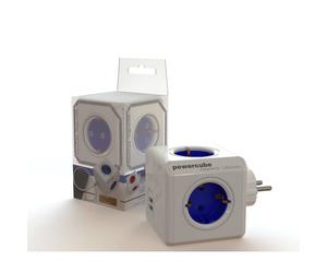 Onedirect Multiconector PowerCube 4 conexiones 220v + 2 USB Ladrón de 4 enchufes 220v + 2 USB con forma de cubo, color blanco y azul