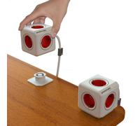 Onedirect Multiconector PowerCube 5 conexiones 220v con alargo Enchufe de red con 5 tomas y alargo 1.5m, color blanco y rojo
