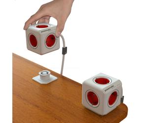 Onedirect Multiconector PowerCube 5 conexiones 220v con alargo Enchufe de red con 5 tomas y alargo 1.5m, color blanco y rojo