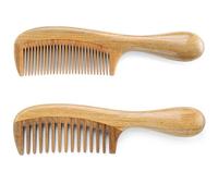 Onedor Juego de peines de pelo de sándalo verde natural hecho a mano y dientes finos, aroma natural de madera de sándalo para hermosos pelos. Pelo sin enredos y antiestático por naturaleza.