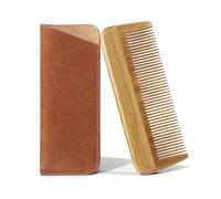 Onedor Peine de madera de sándalo verde 100 % natural hecho a mano para hombre, para cabello, barba y bigote, peine de bolsillo con funda de cuero (corto)