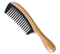 Onedor Peines de madera de sándalo verde natural 100% hechos a mano con cuerno de búfalo, antiestático, aroma de sándalo, desenredante natural (cuerno de búfalo, dientes anchos)