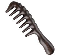 Onedor Peines de pelo de sándalo negro 100% natural hechos a mano - Peine de madera para desenredar el cabello natural antiestático con aroma a sándalo (peine extra ancho para engrosar los dientes)