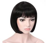 Onedor peluca corta y recta estilo Flapper Bob de 26 cm para mujer - varias opciones de color (Negro)