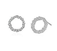 Onefeart Blanco Oro Plateado Aretes Sencillo Circulo Forma para Mujeres Circonita 13x13MM Plata