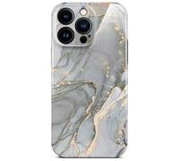 ONEFLOW Bliss Cover - Carcasa rígida para iPhone 14 Pro Max, diseño de mármol, color gris y dorado