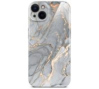 ONEFLOW Bliss Cover - Carcasa rígida para iPhone 15, diseño de mármol, color gris y dorado
