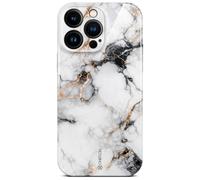 ONEFLOW Bliss Funda para iPhone 14 Pro Max de aspecto mármol, estuche protector de diseño con protección para la cámara, estuche rígido con purpurina y diseño de mármol, blanco dorado